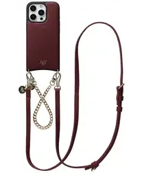 AVY Apple iPhone 16 Pro Max Burgundy Leren Hoesje met Koord Leather and Gold afbeelding