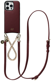 AVY Apple iPhone 16 Pro Max Burgundy Leren Hoesje met Koord Leather and Gold afbeelding