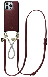 AVY Apple iPhone 16 Pro Max Burgundy Leren Hoesje met Koord Leather and Silver