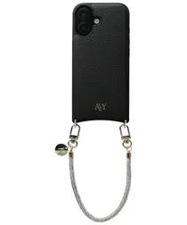 AVY Apple iPhone 17 Zwart Leren Hoesje met Koord Silver Spark afbeelding