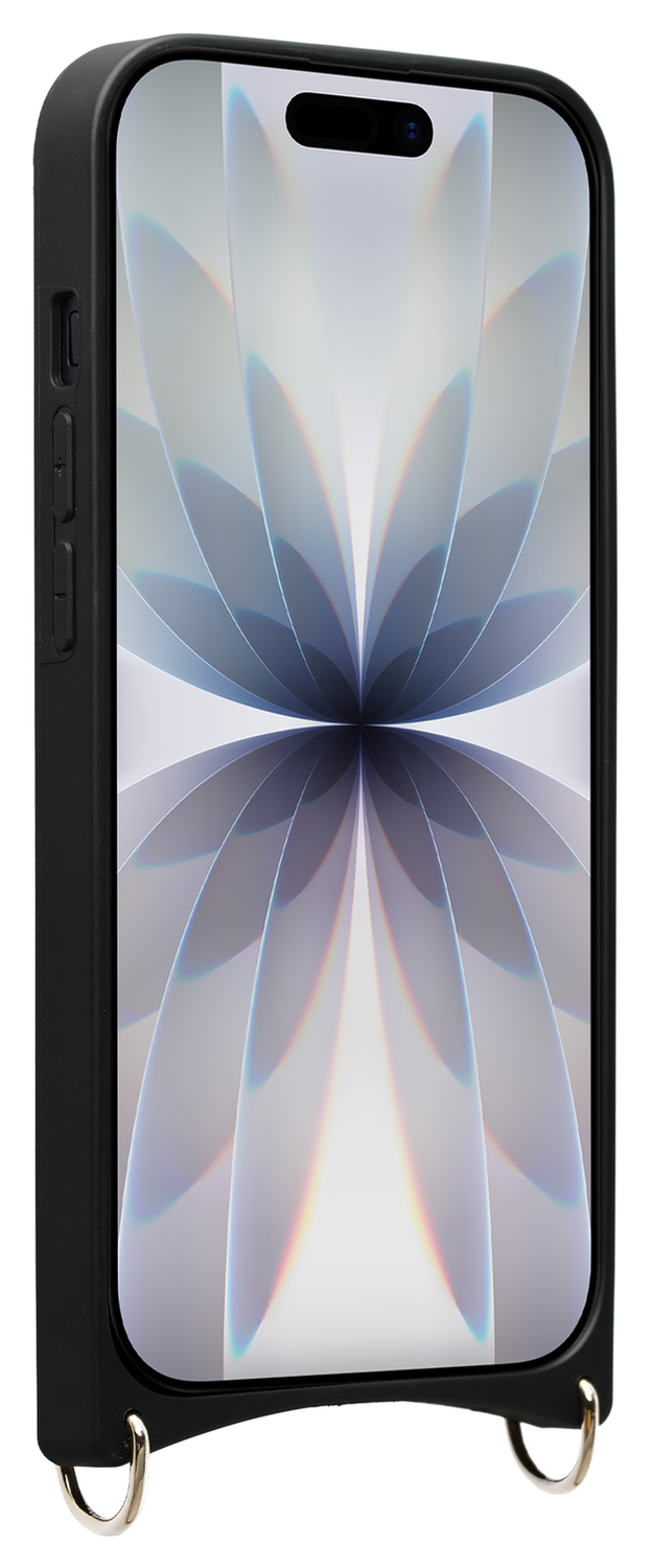 AVY Apple iPhone 17 Zwart Leren Hoesje met Koord Silver Spark afbeelding 11
