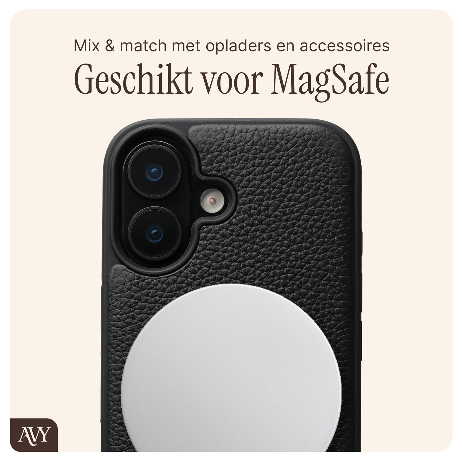 AVY Apple iPhone 17 Zwart Leren Hoesje met Koord Silver Spark afbeelding 6