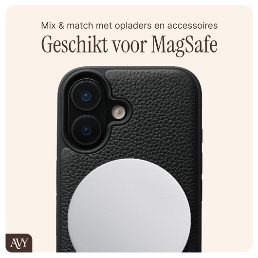 AVY Apple iPhone 17 Zwart Leren Hoesje met Koord Silver Spark afbeelding 6