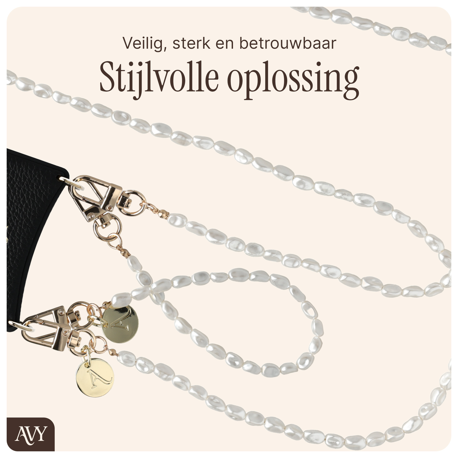 AVY Apple iPhone 17 Zwart Leren Hoesje met Koord Perla Chic Set afbeelding 8
