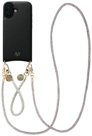 AVY Apple iPhone 17 Zwart Leren Hoesje met Koord Silver Spark Set