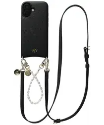 AVY Apple iPhone 17 Zwart Leren Hoesje met Koord Leather and Pearls afbeelding