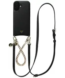 AVY Apple iPhone 17 Zwart Leren Hoesje met Koord Leather and Gold afbeelding