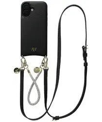 AVY Apple iPhone 17 Zwart Leren Hoesje met Koord Leather and Silver afbeelding