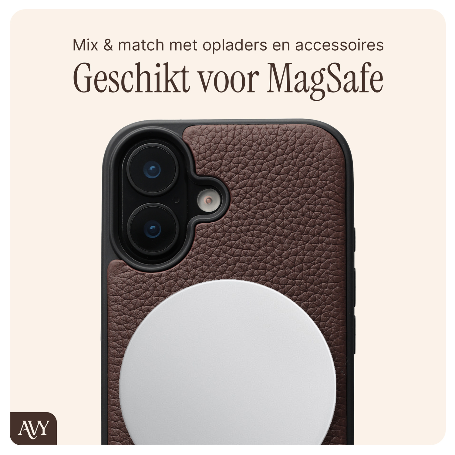 AVY Apple iPhone 17 Bruin Leren Hoesje met Koord Silver Spark afbeelding 6