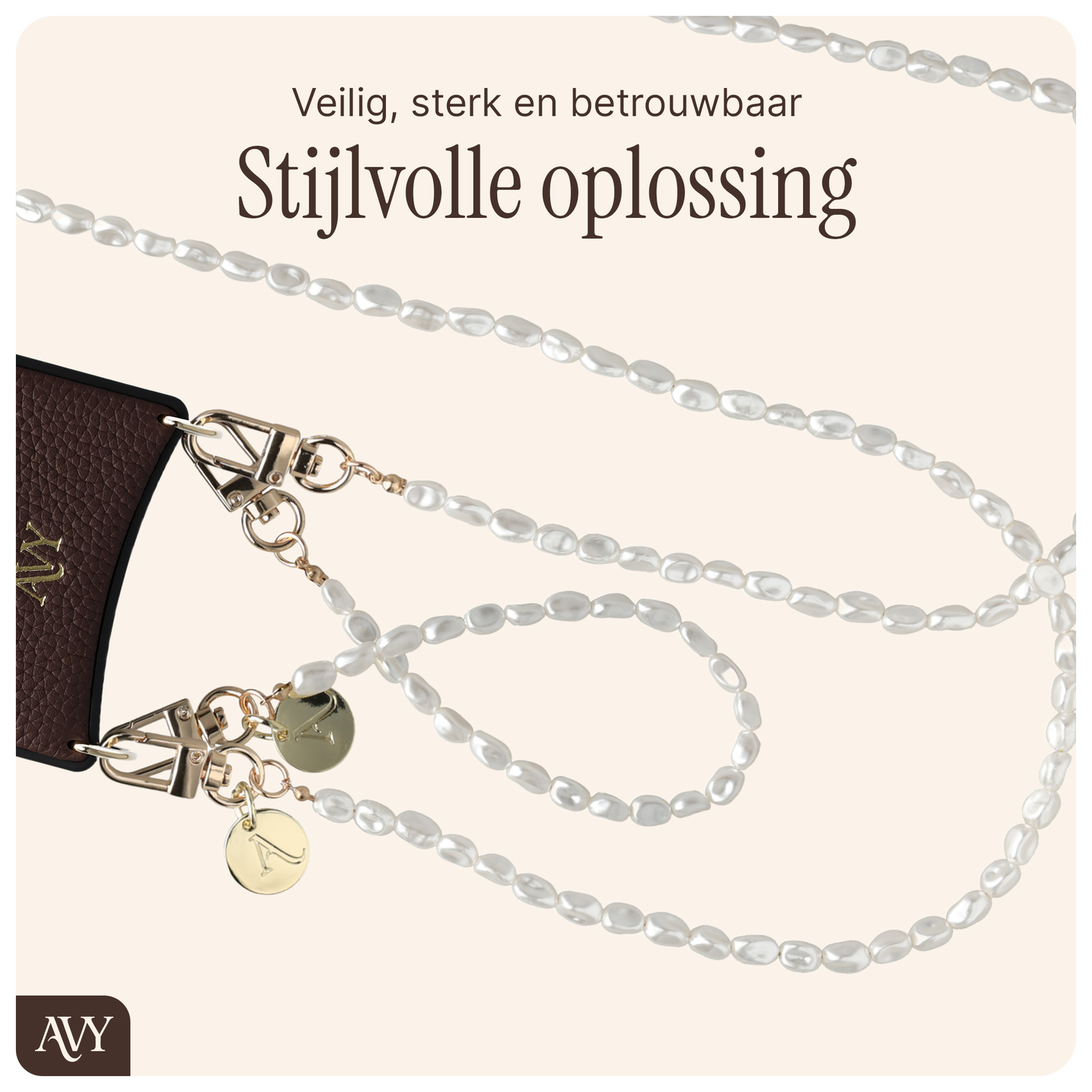 AVY Apple iPhone 17 Bruin Leren Hoesje met Koord Perla Chic Set afbeelding 8