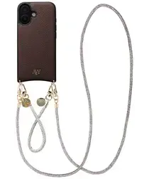 AVY Apple iPhone 17 Bruin Leren Hoesje met Koord Silver Spark Set afbeelding