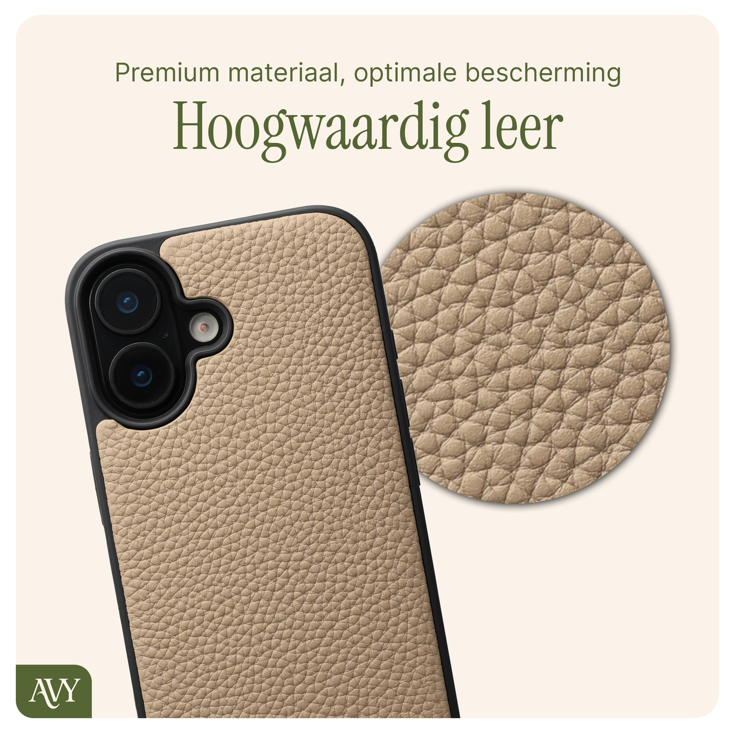 AVY Apple iPhone 17 Beige Leren Hoesje met Koord Perla Chic afbeelding 5