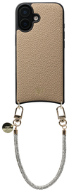AVY Apple iPhone 17 Beige Leren Hoesje met Koord Silver Spark