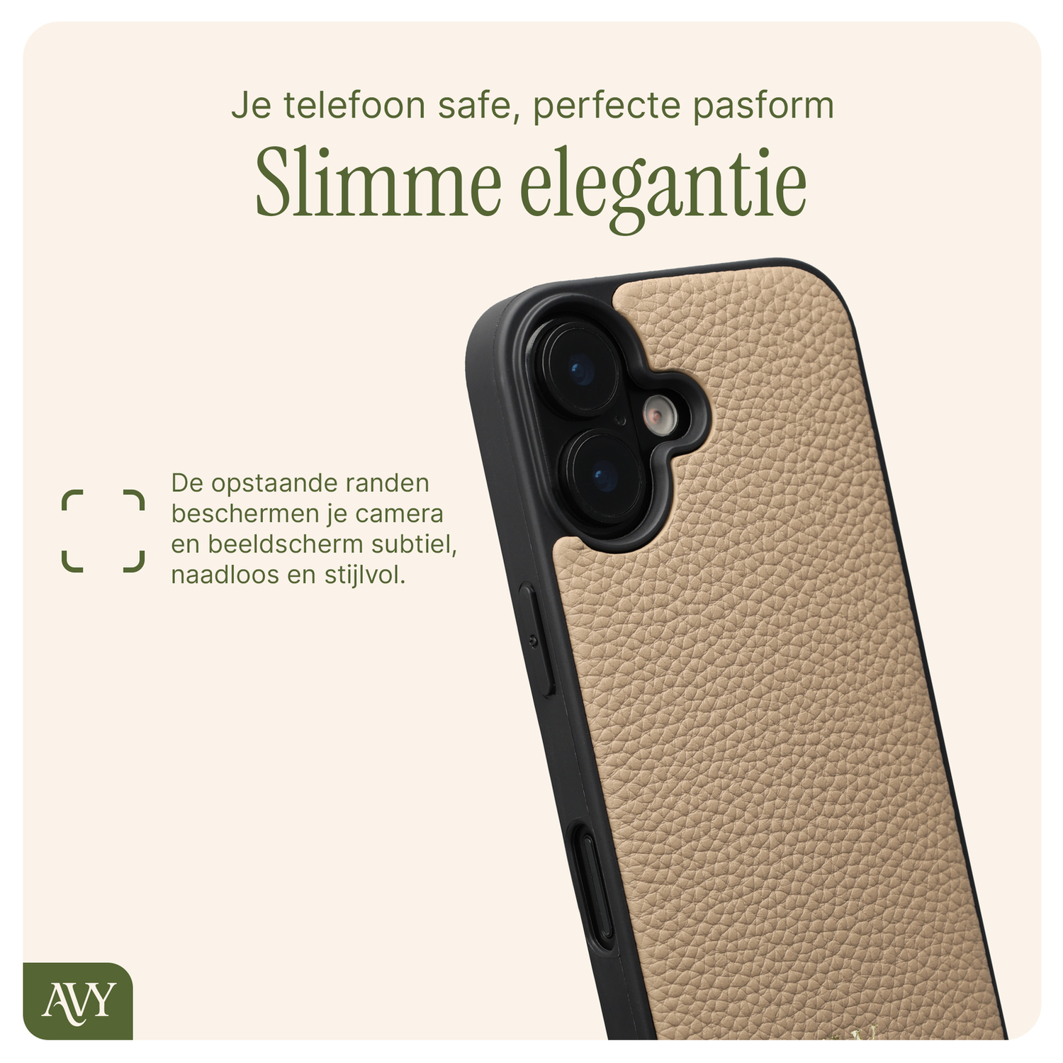 AVY Apple iPhone 17 Beige Leren Hoesje met Koord Aurum Lien Set afbeelding 7