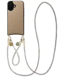 AVY Apple iPhone 17 Beige Leren Hoesje met Koord Silver Spark Set afbeelding