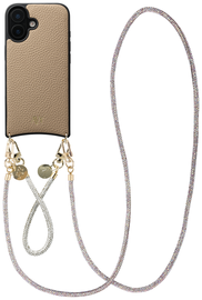 AVY Apple iPhone 17 Beige Leren Hoesje met Koord Silver Spark Set