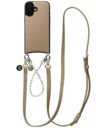 AVY Apple iPhone 17 Beige Leren Hoesje met Koord Leather and Pearls afbeelding