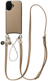 AVY Apple iPhone 17 Beige Leren Hoesje met Koord Leather and Pearls