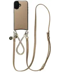 AVY Apple iPhone 17 Beige Leren Hoesje met Koord Leather and Gold afbeelding