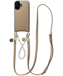 AVY Apple iPhone 17 Beige Leren Hoesje met Koord Leather and Silver afbeelding