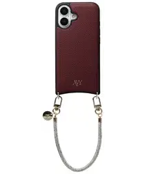 AVY Apple iPhone 17 Burgundy Leren Hoesje met Koord Silver Spark afbeelding