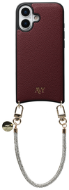 AVY Apple iPhone 17 Burgundy Leren Hoesje met Koord Silver Spark