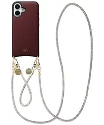 AVY Apple iPhone 17 Burgundy Leren Hoesje met Koord Silver Spark Set afbeelding