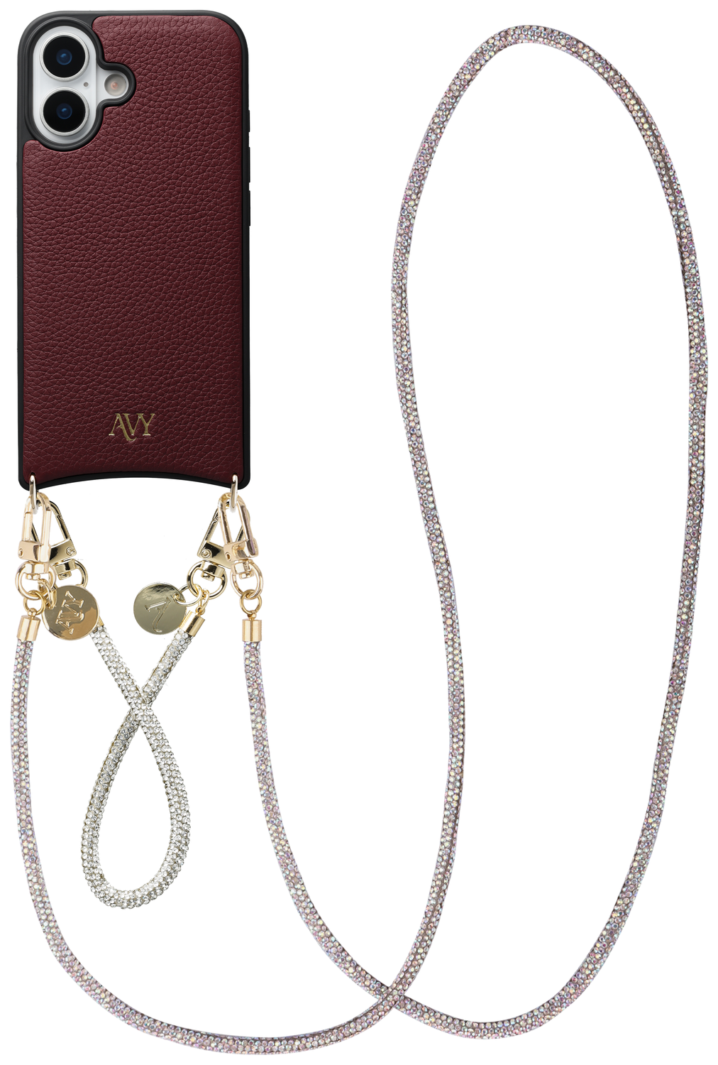 AVY Apple iPhone 17 Burgundy Leren Hoesje met Koord Silver Spark Set afbeelding 1