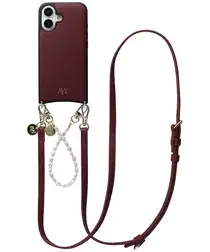 AVY Apple iPhone 17 Burgundy Leren Hoesje met Koord Leather and Pearls afbeelding