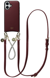 AVY Apple iPhone 17 Burgundy Leren Hoesje met Koord Leather and Silver