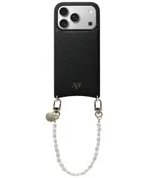 AVY Apple iPhone 17 Pro Zwart Leren Hoesje met Koord Perla Chic afbeelding