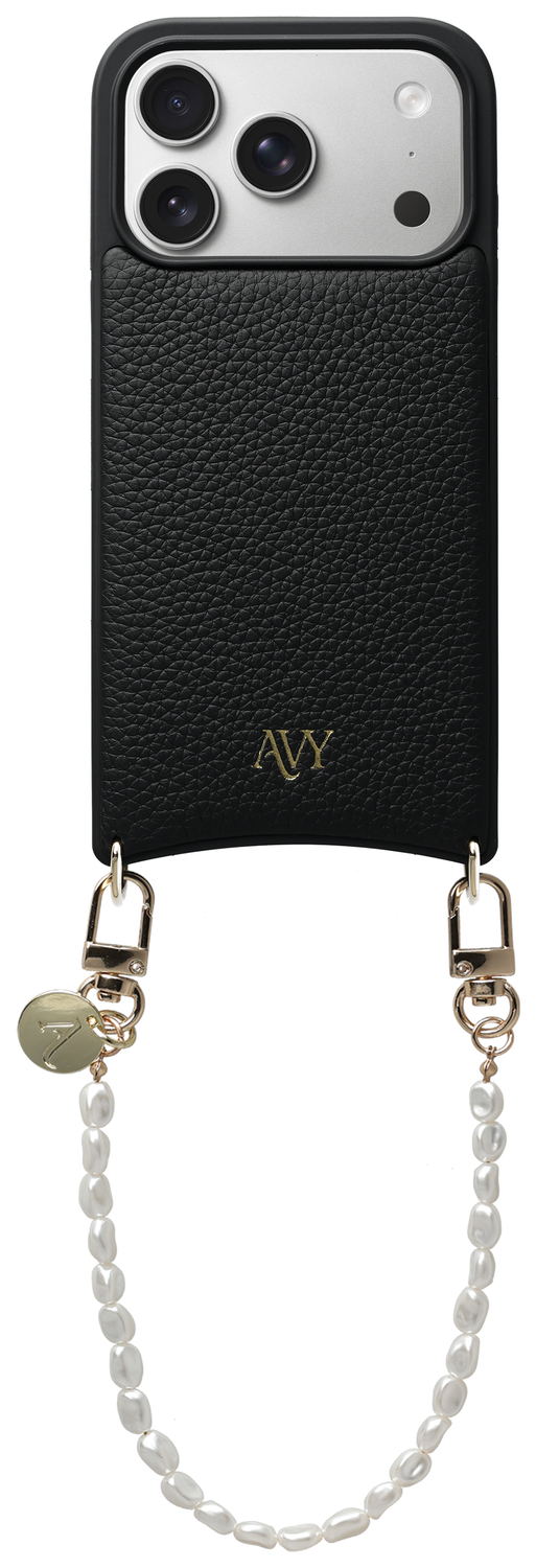 AVY Apple iPhone 17 Pro Zwart Leren Hoesje met Koord Perla Chic afbeelding 1