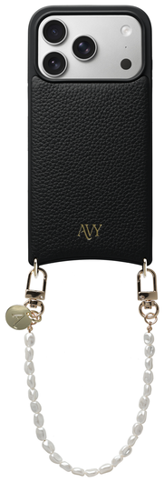 AVY Apple iPhone 17 Pro Zwart Leren Hoesje met Koord Perla Chic afbeelding 1