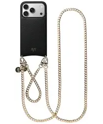 AVY Apple iPhone 17 Pro Zwart Leren Hoesje met Koord Aurum Lien Set afbeelding