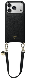 AVY Apple iPhone 17 Pro Zwart Leren Hoesje met Koord Short Leather