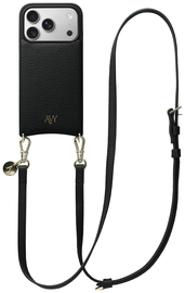 AVY Apple iPhone 17 Pro Zwart Leren Hoesje met Koord Long Leather