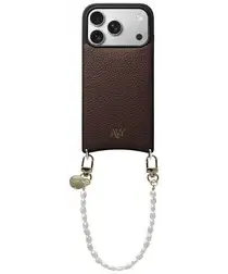 AVY Apple iPhone 17 Pro Bruin Leren Hoesje met Koord Perla Chic afbeelding