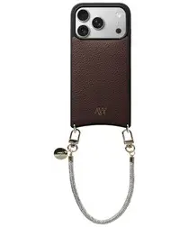 AVY Apple iPhone 17 Pro Bruin Leren Hoesje met Koord Silver Spark afbeelding