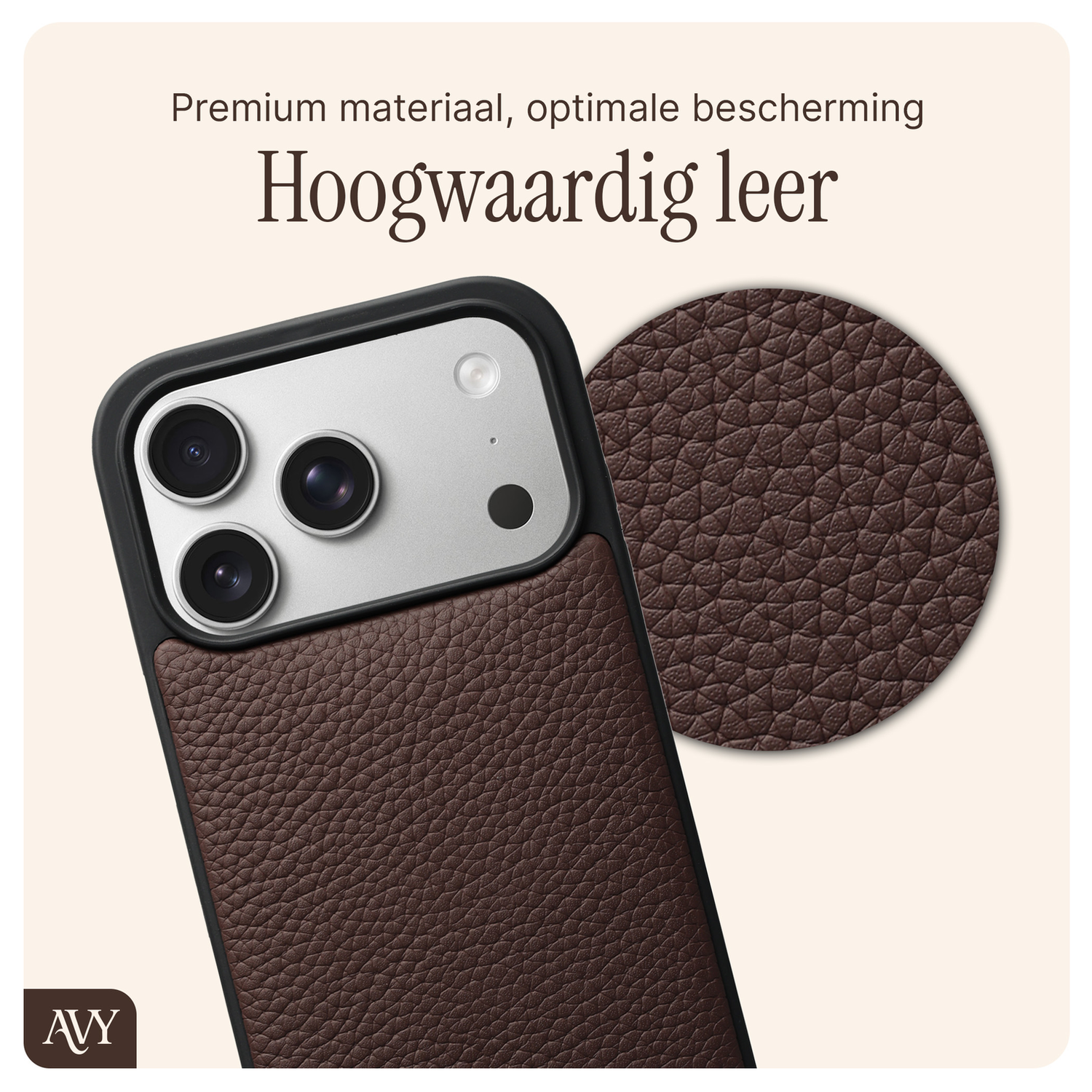 AVY Apple iPhone 17 Pro Bruin Leren Hoesje met Koord Silver Spark afbeelding 5