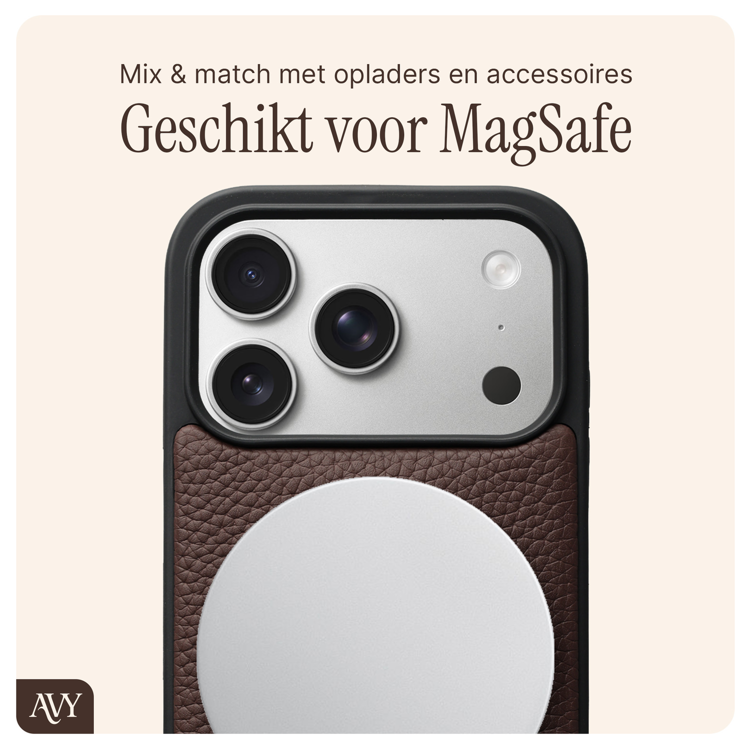 AVY Apple iPhone 17 Pro Bruin Leren Hoesje met Koord Silver Spark afbeelding 6