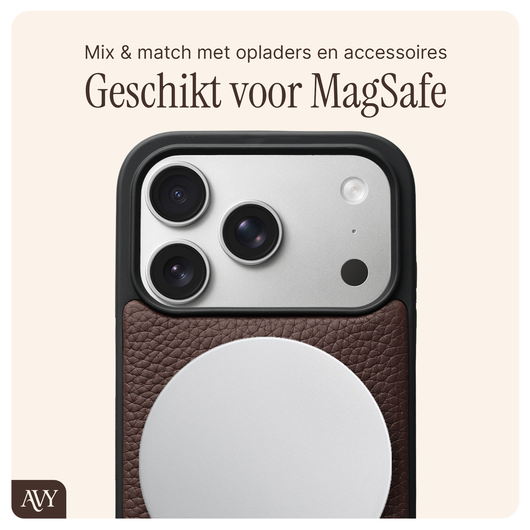 AVY Apple iPhone 17 Pro Bruin Leren Hoesje met Koord Silver Spark afbeelding 6