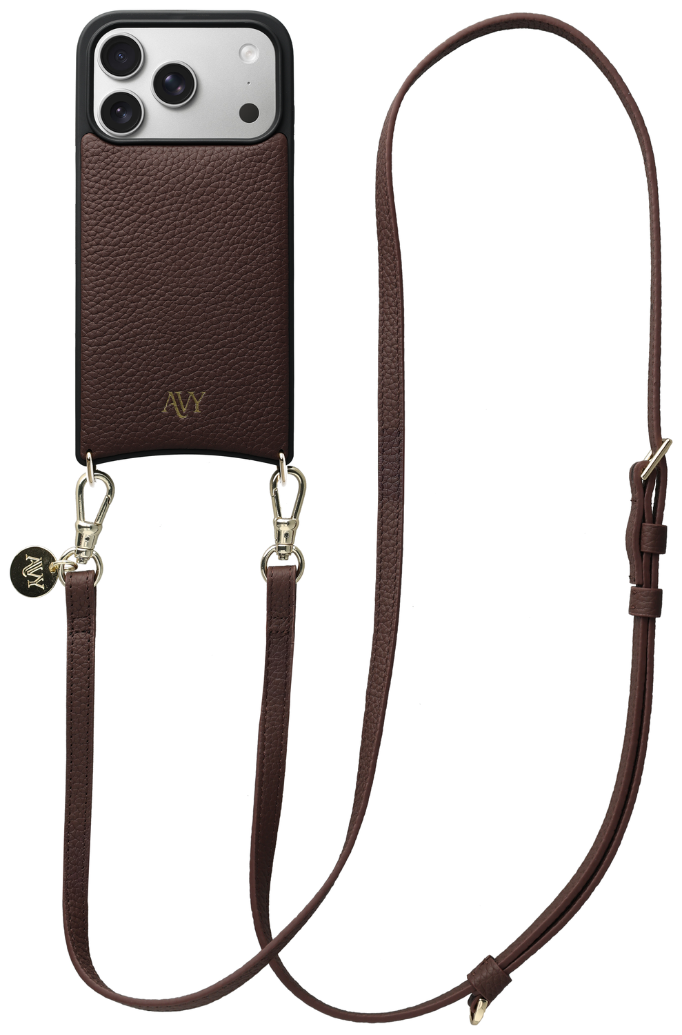 AVY Apple iPhone 17 Pro Bruin Leren Hoesje met Koord Long Leather afbeelding 1