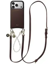 AVY Apple iPhone 17 Pro Bruin Leren Hoesje met Koord Leather and Pearls afbeelding