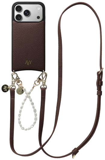 AVY Apple iPhone 17 Pro Bruin Leren Hoesje met Koord Leather and Pearls afbeelding 1