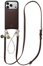 AVY Apple iPhone 17 Pro Bruin Leren Hoesje met Koord Leather and Pearls afbeelding