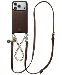 AVY Apple iPhone 17 Pro Bruin Leren Hoesje met Koord Leather and Gold afbeelding