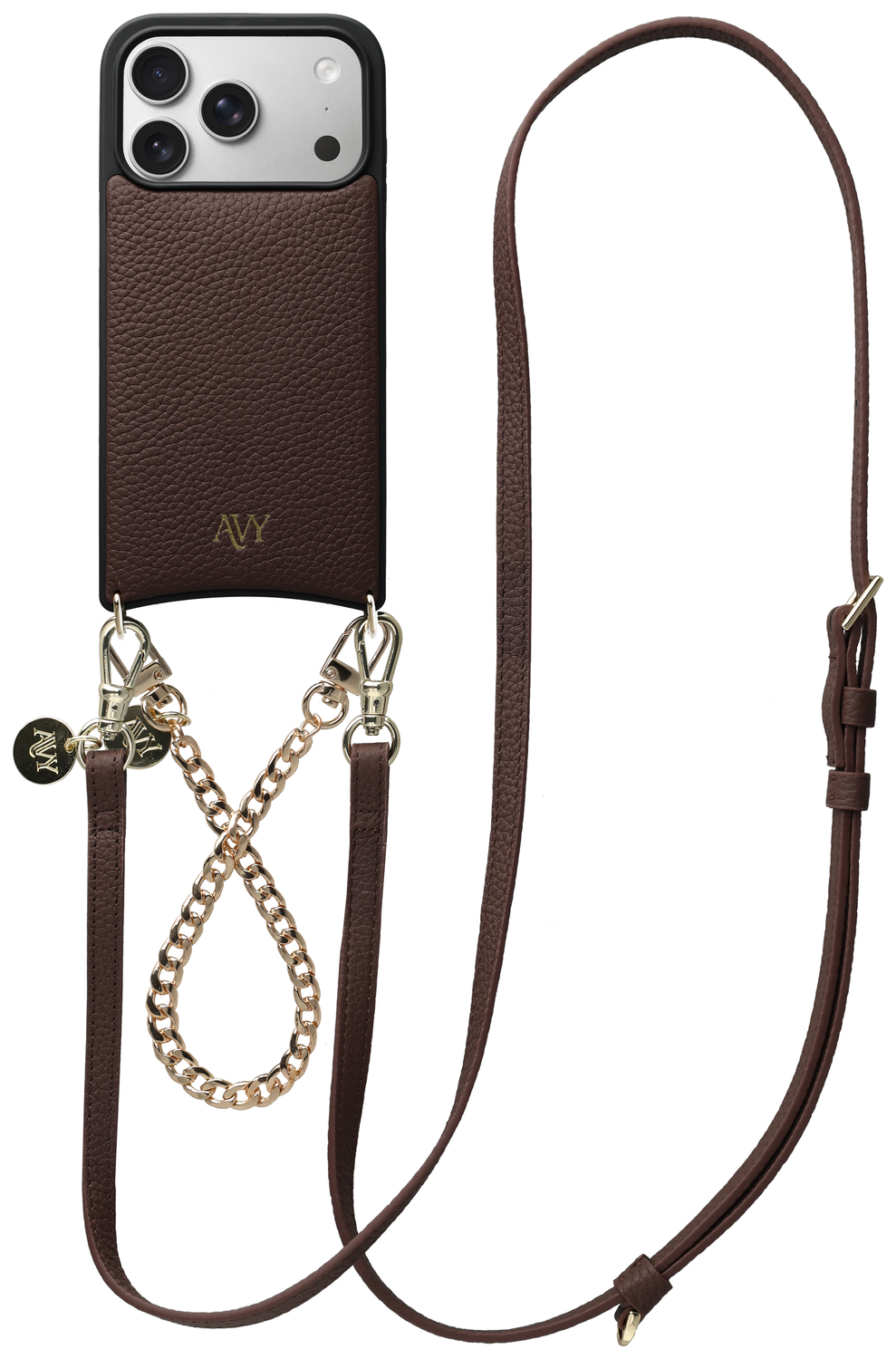 AVY Apple iPhone 17 Pro Bruin Leren Hoesje met Koord Leather and Gold afbeelding 1