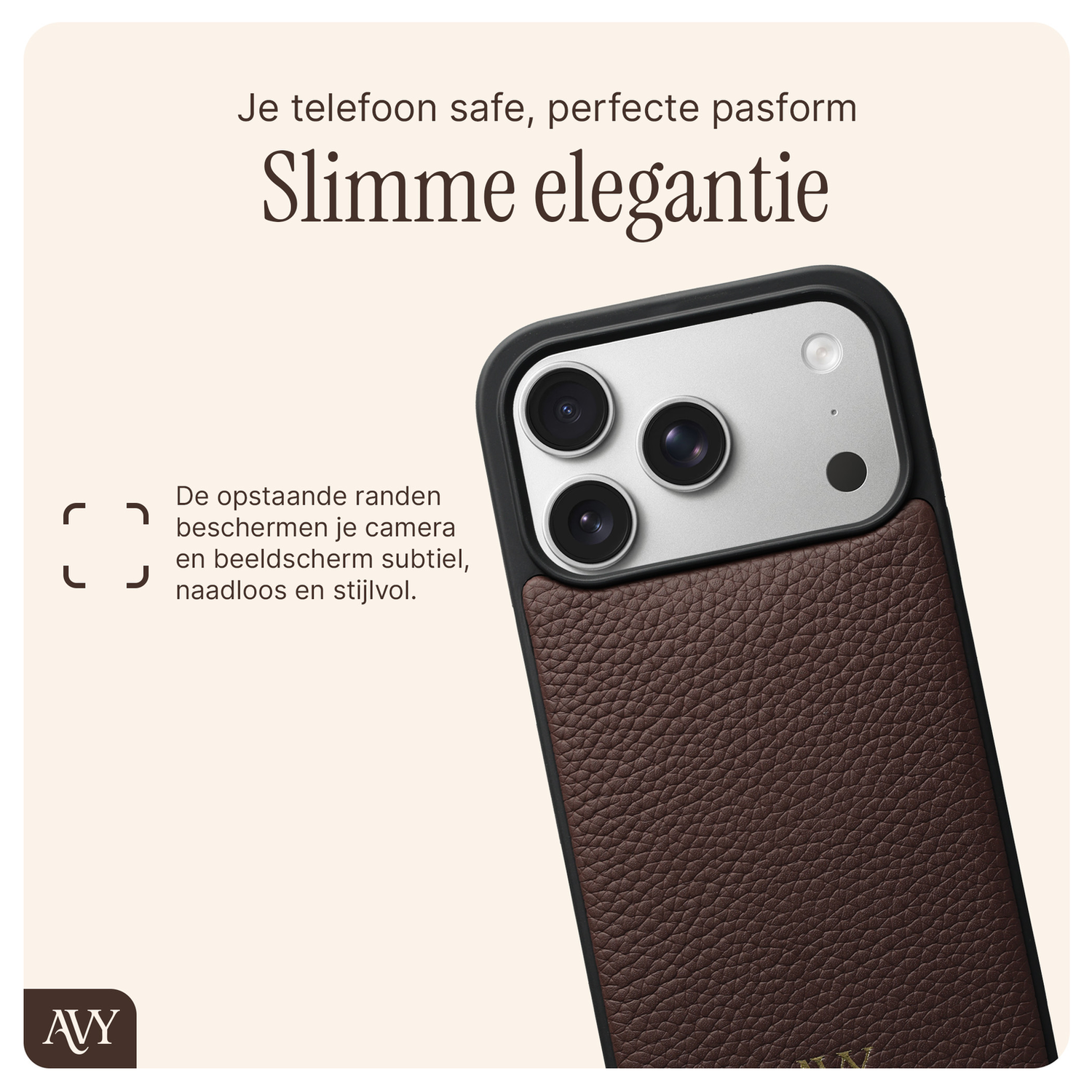 AVY Apple iPhone 17 Pro Bruin Leren Hoesje met Koord Leather and Gold afbeelding 7