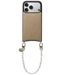 AVY Apple iPhone 17 Pro Beige Leren Hoesje met Koord Perla Chic afbeelding