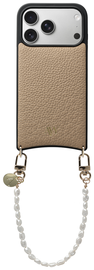 AVY Apple iPhone 17 Pro Beige Leren Hoesje met Koord Perla Chic